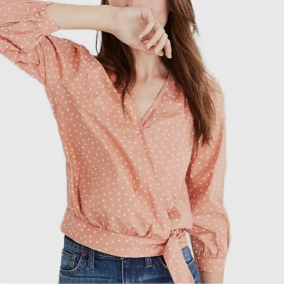 Madewell Star Scatter Antique Coral Wrap Blouse - Picture 5 of 6